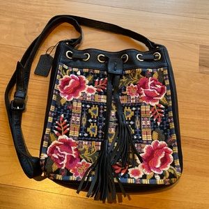 Johnny Was leather embroidered handbag